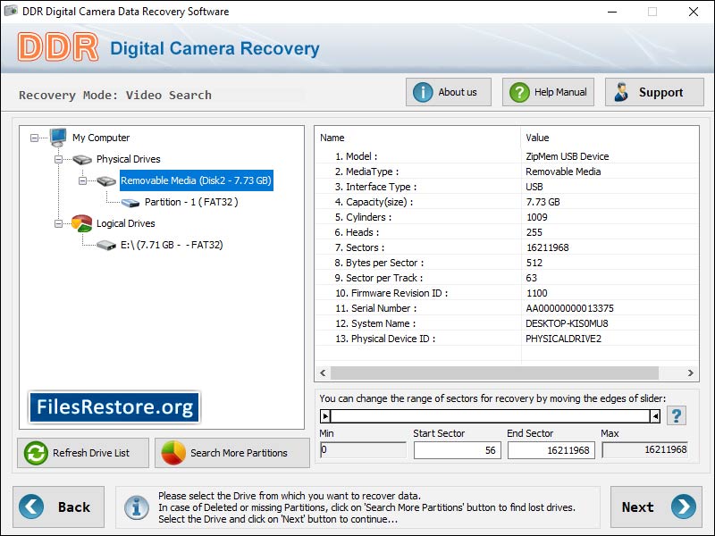 Digital Camera Files Restore screen shot