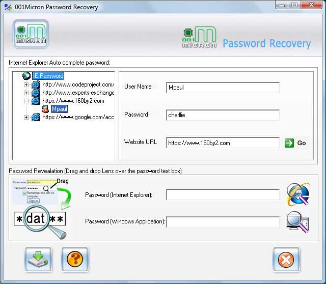 Screenshot of Password Revealer Software