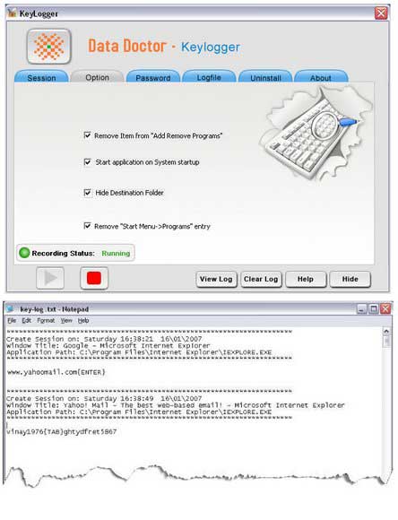 Screenshot of Keystrokes Recording Software