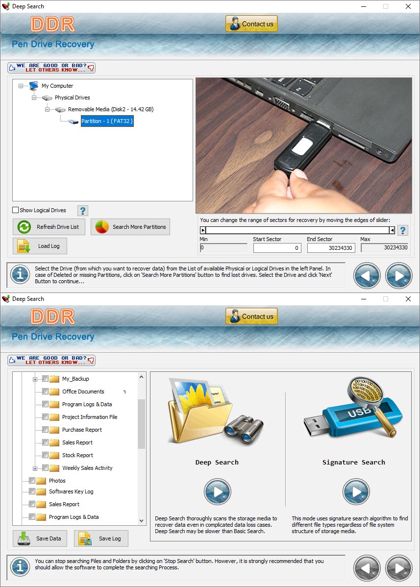 Screenshot of USB Drive Files Recovery Ex